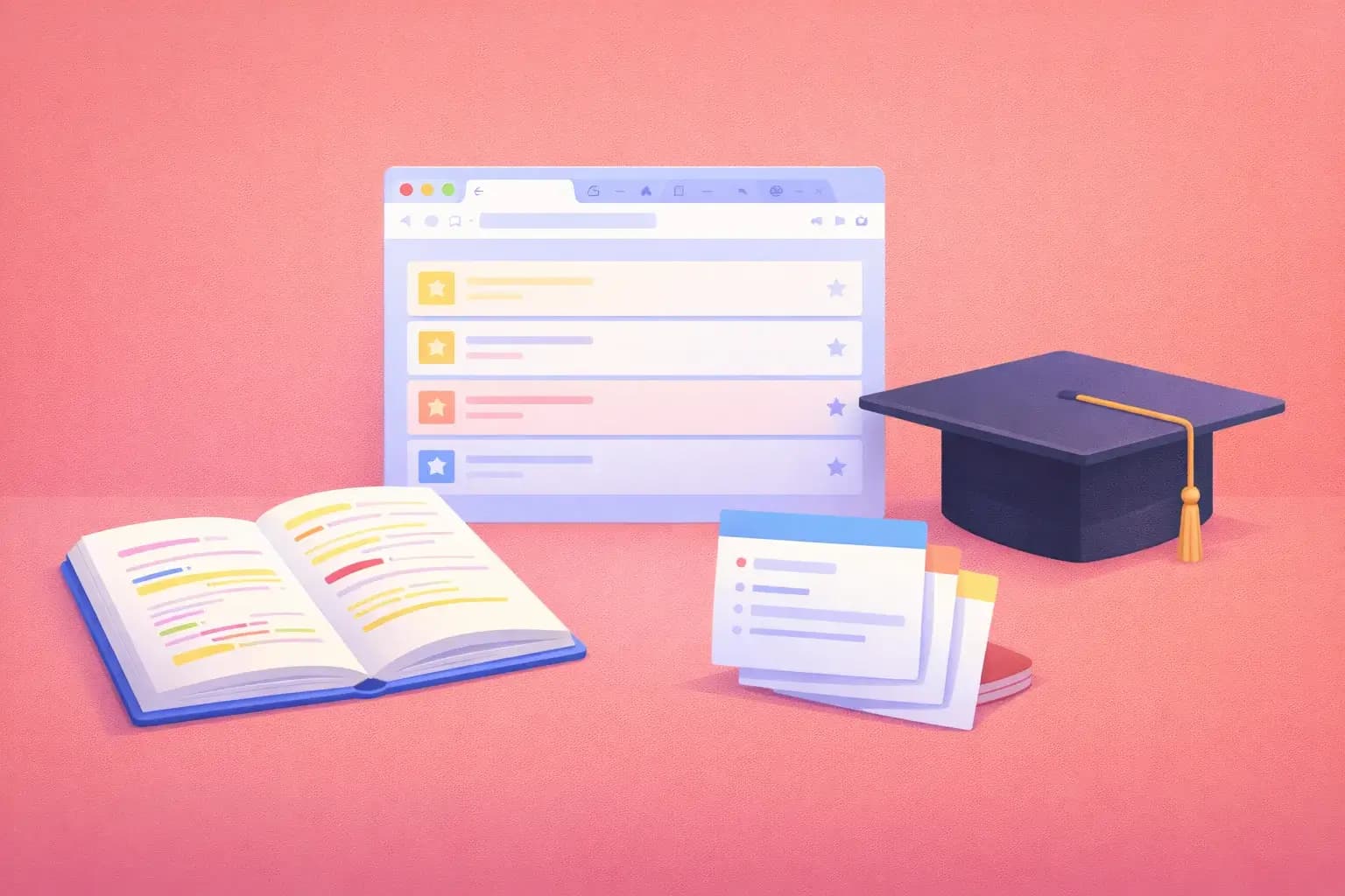 Student study materials with notebook and flashcards