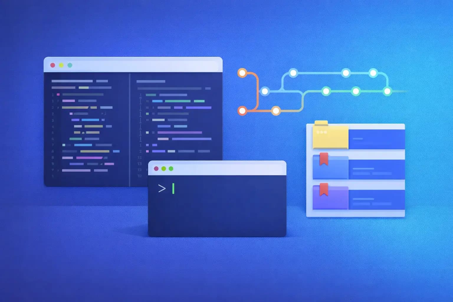 Developer workflow with code editor and terminal